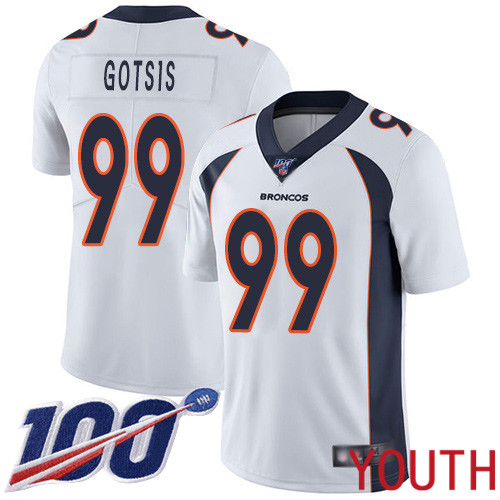 Youth Denver Broncos 99 Adam Gotsis White Vapor Untouchable Limited Player 100th Season Football NFL Jersey
